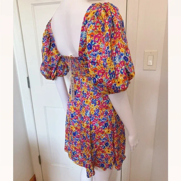 For Love & Lemons Sasha Mini Dress Blue Dizzy Floral - Picture 4 of 6